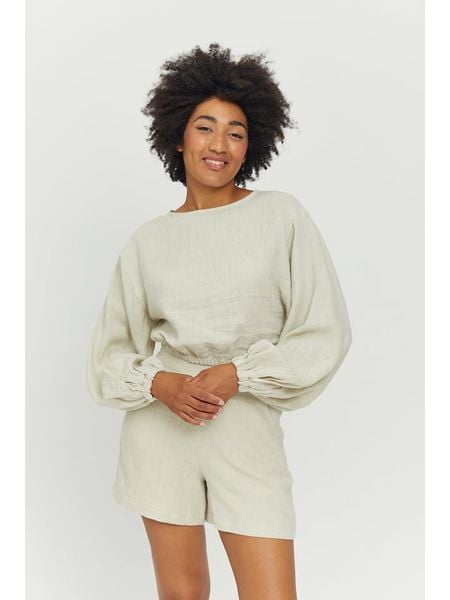 MAZINE Lniana bluzka "Nila" w kolorze kremowym rozmiar: S. Brązowe bluzki MAZINE, s, bez wzorów, ze lnu, bez kołnierzyka, bez ramiączek. Za 91.77 zł.