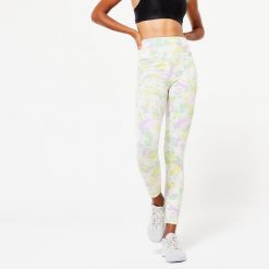 Legginsy fitness damskie Domyos 520. Fioletowe legginsy NYAMBA, xl, bez wzorów, z bawełny, z podwyższonym stanem. W wyprzedaży za 59.99 zł.