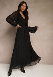 Czarna Rozkloszowana Sukienka z Siateczki w Kwiatowy Wzór Fezuna. Czarne sukienki Renee, plus size, bez wzorów, z materiału, bez kołnierzyka, plus size, bez ramiączek, maxi, rozkloszowane. Za 189.99 zł.