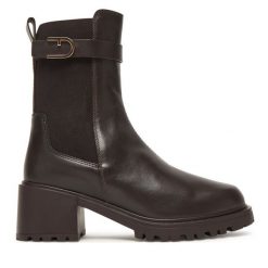 Sztyblety Furla. Brązowe botki Furla, bez wzorów, bez obcasa, na słupku, bez zapięcia. Za 1,389.00 zł.