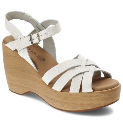 Białe Sandały Yokono Eleganckie Obuwie Damskie. Białe sandały Yokono, bez wzorów, ze skóry, eleganckie, bez obcasa, na koturnie, bez zapięcia. Za 269.00 zł.