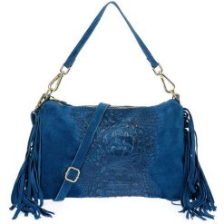 Listonoszka skórzana boho VERA PELLE Z24 niebieska. Niebieskie torebki klasyczne bez wzorów, ze skóry, zamszowe, bez dodatków. Za 164.99 zł.