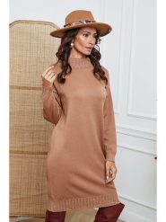 So Cachemire Sukienka dzianinowa "Linoa" w kolorze jasnobrązowym rozmiar: M. Brązowe sukienki So Cachemire, na co dzień, m, bez wzorów, z dzianiny, bez kołnierzyka, bez ramiączek, midi, proste. Za 183.59 zł.