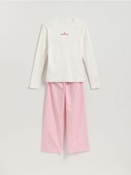 Dwuczęściowa piżama z bawełny - różowy. Czerwone piżamy Reserved, bez wzorów, z bawełny, bez ramiączek. Za 129.99 zł.