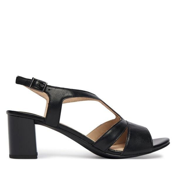 Sandały Caprice. Czarne sandały Caprice, bez wzorów, bez obcasa, na słupku, bez zapięcia. Za 329.99 zł.