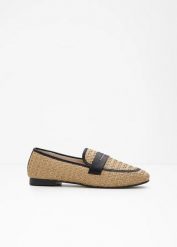 Półbuty wsuwane loafer. Brązowe baleriny bonprix, bez wzorów, z materiału, bez obcasa. Za 117.99 zł.