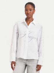 HUGO Koszula Echinacea 50562585 Biały Oversize. Białe koszule Hugo, bez wzorów, z wiskozy, bez kołnierzyka, bez ramiączek. Za 679.99 zł.