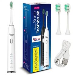Szczoteczka soniczna do zębów Promedix, kolor biały, 5 trybów, timer, wskaźnik poziomu nał. baterii, 2 końcówki i kabel USB, PR. Szczoteczki soniczne ProMedix. Za 96.99 zł.