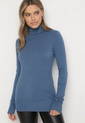 Niebieski Golf Sweter z Wiskozą i Kaszmirem Zailaya. Niebieskie golfy Born2be, bez wzorów, z jeansu, bez ramiączek. Za 79.99 zł.