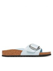 Birkenstock Klapki Madrid Big Buckle Hex 1030364 Błękitny. Niebieskie klapki Birkenstock, bez wzorów, ze skóry, bez obcasa. Za 629.99 zł.