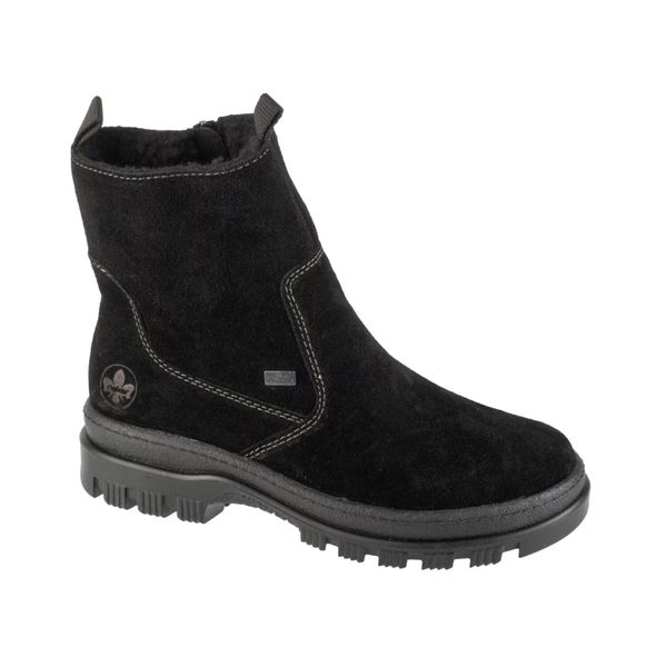 Zamszowe Buty Damskie. Czarne trekkingi Rieker, z futra, trekkingowe. Za 597.99 zł.