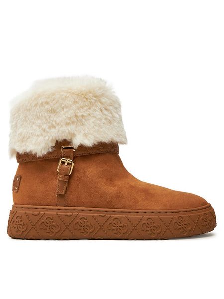 Guess Botki Uncie FLFUNC ESU10 Brązowy. Brązowe botki Guess, z aplikacjami, z materiału, bez obcasa, na płaskiej podeszwie, bez zapięcia. Za 709.99 zł.