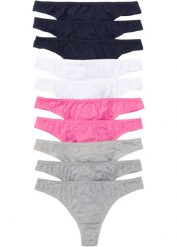 Stringi (10 par). Niebieskie stringi bonprix, bez wzorów. Za 84.99 zł.