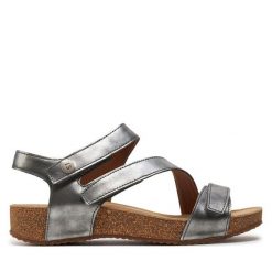 Sandały Josef Seibel. Szare sandały Josef Seibel, bez wzorów, bez obcasa, na płaskiej podeszwie, bez zapięcia. Za 389.99 zł.