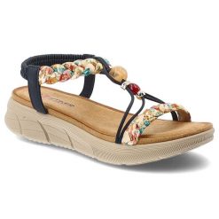 Sandały damskie Artiker, cholewka ze skóry ekologicznej cienkie paski z przodu ozdobne metalowe detale, granatowe, 58C0002. Niebieskie sandały Artiker, bez wzorów, ze skóry ekologicznej, eleganckie, bez obcasa, na platformie, bez zapięcia. Za 169.00 zł.