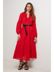 Lin Passion Sukienka w kolorze czerwonym rozmiar: 40/42. Czerwone sukienki Lin Passion, bez wzorów, z bawełny, klasyczne, bez kołnierzyka, bez ramiączek, midi. Za 152.99 zł.