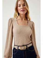 Happiness Istanbul Koszulka w kolorze beżowym rozmiar: 40. Brązowe bluzki Happiness Istanbul, bez wzorów, bez kołnierzyka, bez ramiączek. Za 60.99 zł.