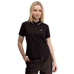 Damska golfowa koszulka polo pique Siroko Valderrama-W Dark Brown. Brązowe bluzki SIROKO, bez wzorów, prążkowane, bez kołnierzyka, bez ramiączek. Za 135.00 zł.