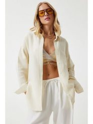 Happiness Istanbul Koszula w kolorze kremowym rozmiar: 36. Brązowe koszule Happiness Istanbul, bez wzorów, z bawełny, bez kołnierzyka, bez ramiączek. Za 86.99 zł.