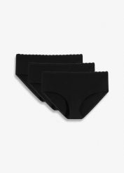 Figi ciążowe panty z bawełną organiczną i koronką (3 szt.). Czarne figi bonprix, bez wzorów, z bawełny. Za 67.99 zł.