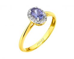 Pierścionek z żółtego złota z diamentami i tanzanitem - próba 585. Żółte pierścionki Apart, z diamentem, złote. Za 2,990.00 zł.