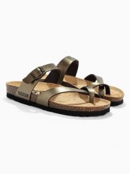 BACKSUN Skórzane japonki "Barcelone" w kolorze złotym rozmiar: 37. Żółte klapki Backsun, bez wzorów, z materiału, z otwartym noskiem, bez obcasa. Za 117.99 zł.