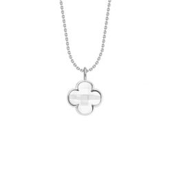 Naszyjnik z koniczyną z mlecznym kryształem na posrebrzanym łańcuszku. Białe naszyjniki Lilou, posrebrzane. Za 178.00 zł.