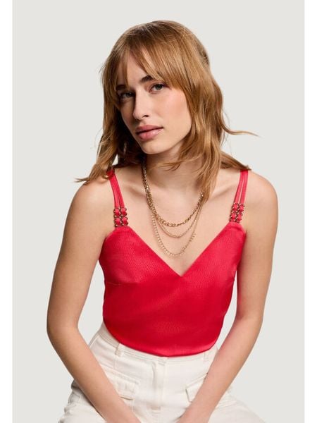Morgan Top 242-OLAFI Koralowy Regular Fit. Pomarańczowe topy Morgan, bez wzorów, z syntetyku, bez kołnierzyka, bez ramiączek. Za 126.99 zł.