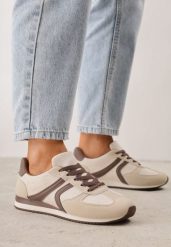 Beżowe Sneakersy Casual z Imitacji Zamszu z Geometrycznymi Wstawkami na Boku Sadiqa. Brązowe obuwie sportowe Renee, z jeansu, przed kostkę, bez zapięcia. Za 119.99 zł.