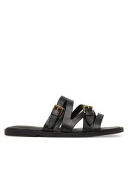 Guess Klapki FLJGRY LEA03 Czarny. Czarne klapki Guess, z aplikacjami, ze skóry, bez obcasa. Za 549.99 zł.