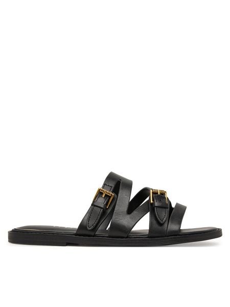 Guess Klapki FLJGRY LEA03 Czarny. Czarne klapki Guess, z aplikacjami, ze skóry, bez obcasa. Za 395.99 zł.