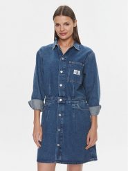 Calvin Klein Jeans Sukienka jeansowa Darted Denim Shirt Dress J20J222461 Granatowy Slim Fit. Niebieskie sukienki Calvin Klein Jeans, m, bez wzorów, z bawełny, bez kołnierzyka, bez ramiączek. Za 399.99 zł.