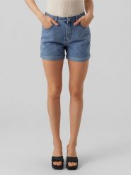Vero Moda Szorty dżinsowe "Zuri" w kolorze niebieskim rozmiar: M. Niebieskie szorty Vero Moda, z aplikacjami, ze skóry, klasyczne, z podwyższonym stanem. Za 79.03 zł.