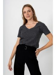 Perfect Cashmere Kaszmirowa koszulka "Joy" w kolorze antracytowym rozmiar: XL. Czarne bluzki Perfect Cashmere, xl, bez wzorów, z kaszmiru, bez kołnierzyka, bez ramiączek. Za 298.67 zł.