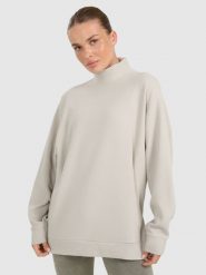 4F Bluza dresowa do jogi i pilatesu damska - beżowa L. Brązowe bluzy 4f, l, bez wzorów, z bawełny, bez kaptura. Za 199.99 zł.