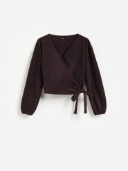 Bluza z wiązaniem - ciemnofioletowy. Fioletowe bluzy Reserved, l, bez wzorów, z dzianiny, bez kaptura. Za 99.99 zł.