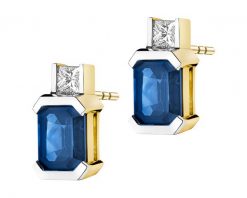 Kolczyki z żółtego złota z diamentami i szafirami - próba 585. Żółte kolczyki Apart, z diamentem, złote. Za 10,590.00 zł.