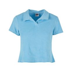Koszulka Polo Damska Tkanina Ręcznikowa. Niebieskie koszulki polo Urban Classics, bez wzorów, z tkaniny, bez ramiączek. Za 115.99 zł.