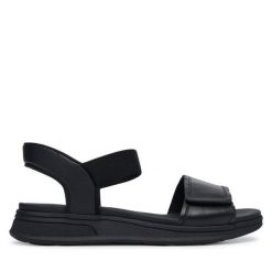 Sandały Caprice. Czarne sandały Caprice, bez wzorów, bez obcasa, na płaskiej podeszwie, bez zapięcia. Za 339.99 zł.