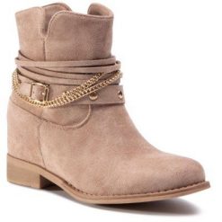 DeeZee WS2991-08 Beżowy. Brązowe botki DeeZee, bez wzorów, z materiału, bez obcasa, bez zapięcia. Za 129.99 zł.