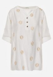 Biała Wiskozowa Koszula Boho z Haftem i Podpinanymi Rękawami 3/4 Cheridenah. Białe koszule Born2be, plus size, bez wzorów, z wiskozy, boho, bez kołnierzyka, plus size, bez ramiączek. Za 69.99 zł.