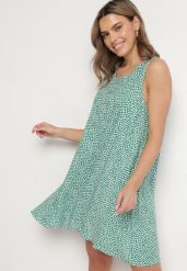 Zielona Bawełniana Rozkloszowana Sukienka Ozdobiona Kwiatami i Guzikami Lisavella. Zielone sukienki Born2be, na co dzień, na lato, l, bez wzorów, z bawełny, eleganckie, bez kołnierzyka, bez ramiączek, mini, rozkloszowane. Za 34.99 zł.