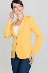 Musztardowy Klasyczny Prosty Żakiet. Brązowe marynarki i żakiety Katrus, l, bez wzorów, z materiału, klasyczne. Za 229.00 zł.