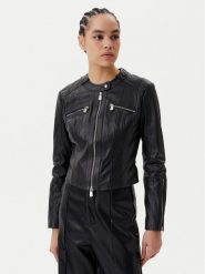 PINKO Kurtka skórzana Borderline Biker 104914 A2HT Czarny Regular Fit. Czarne kurtki Pinko, bez wzorów, ze skóry, bez kaptura. Za 1,149.00 zł.