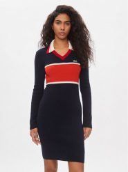 Lacoste Sukienka dzianinowa EF3787 Granatowy Regular Fit. Niebieskie sukienki Lacoste, bez wzorów, z dzianiny, bez kołnierzyka, bez ramiączek. Za 529.99 zł.