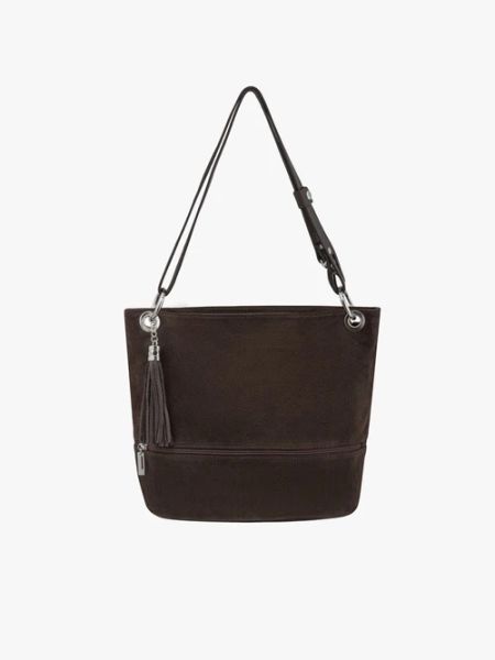 Torebka z frędzlem. Brązowe torebki klasyczne Ryłko, bez wzorów, ze skóry, bez dodatków. Za 299.99 zł.