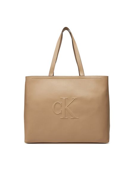 Calvin Klein Jeans Torebka Sculpted Slim Tote34 LV04K3070G Beżowy. Brązowe shopper Calvin Klein Jeans, bez wzorów, z jeansu, bez dodatków. Za 319.99 zł.