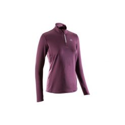 Bluza do biegania RUN WARM damska. Fioletowe bluzy KALENJI, bez wzorów, z elastanu, bez kaptura. Za 39.99 zł.