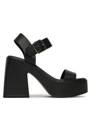 DeeZee Sandały 23258-12 Czarny. Czarne sandały DeeZee, bez wzorów, ze skóry, bez obcasa, na słupku, bez zapięcia. Za 149.99 zł.