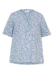 Bluzka tunikowa. Niebieskie bluzki bonprix, bez wzorów, bez kołnierzyka, bez ramiączek. Za 79.99 zł.